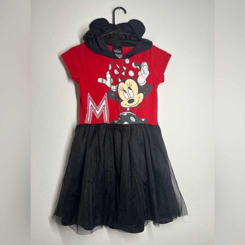 DISNEY MINNIE MOUSE Short Sleeve Tulle Skirt Hooded Dress Costume Size L (10-12)